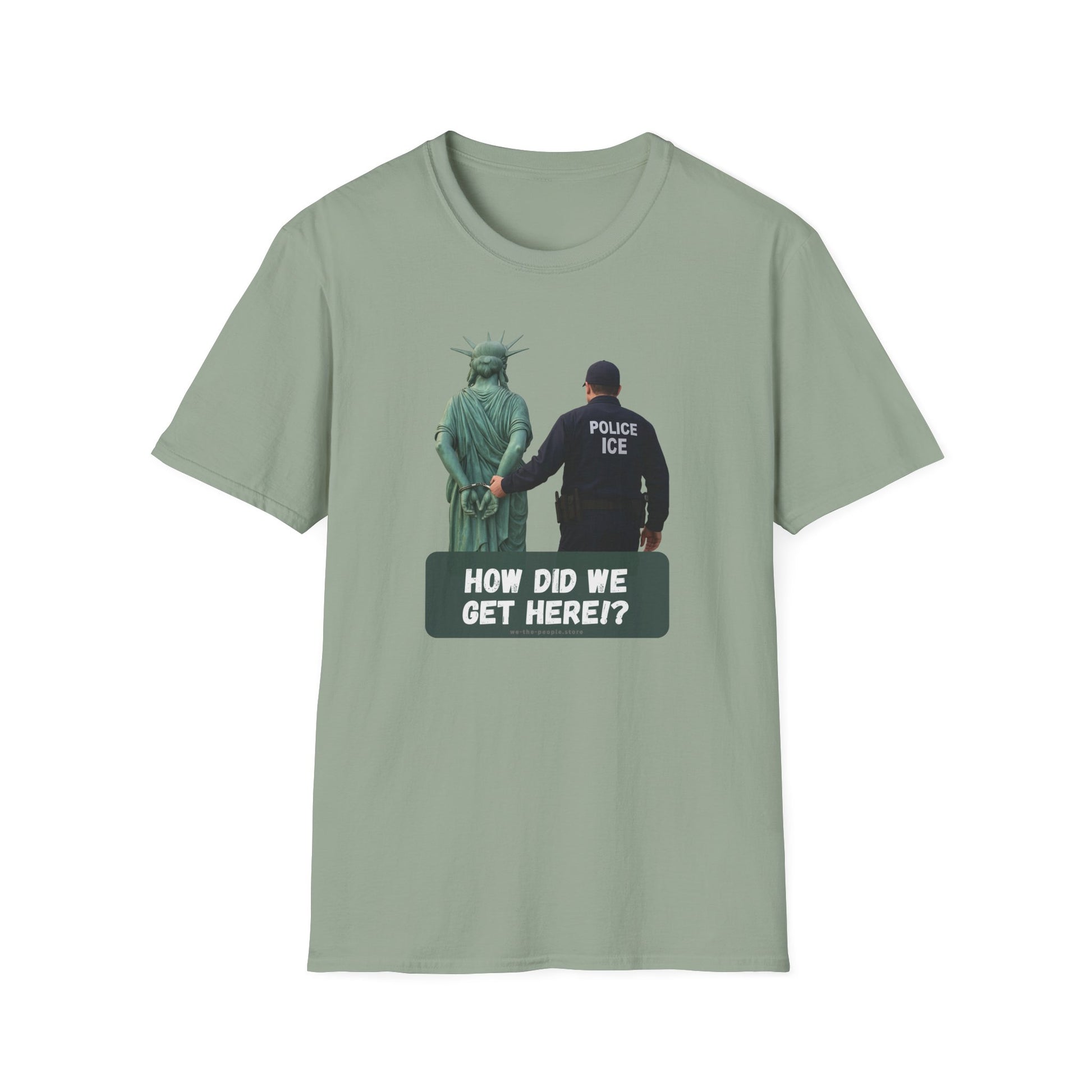 Statue of Liberty Cuffed by ICE police, Protest Statement T-Shirt - Pro Democracy, Unisex Tee, Activism Apparel, US Political Satire.