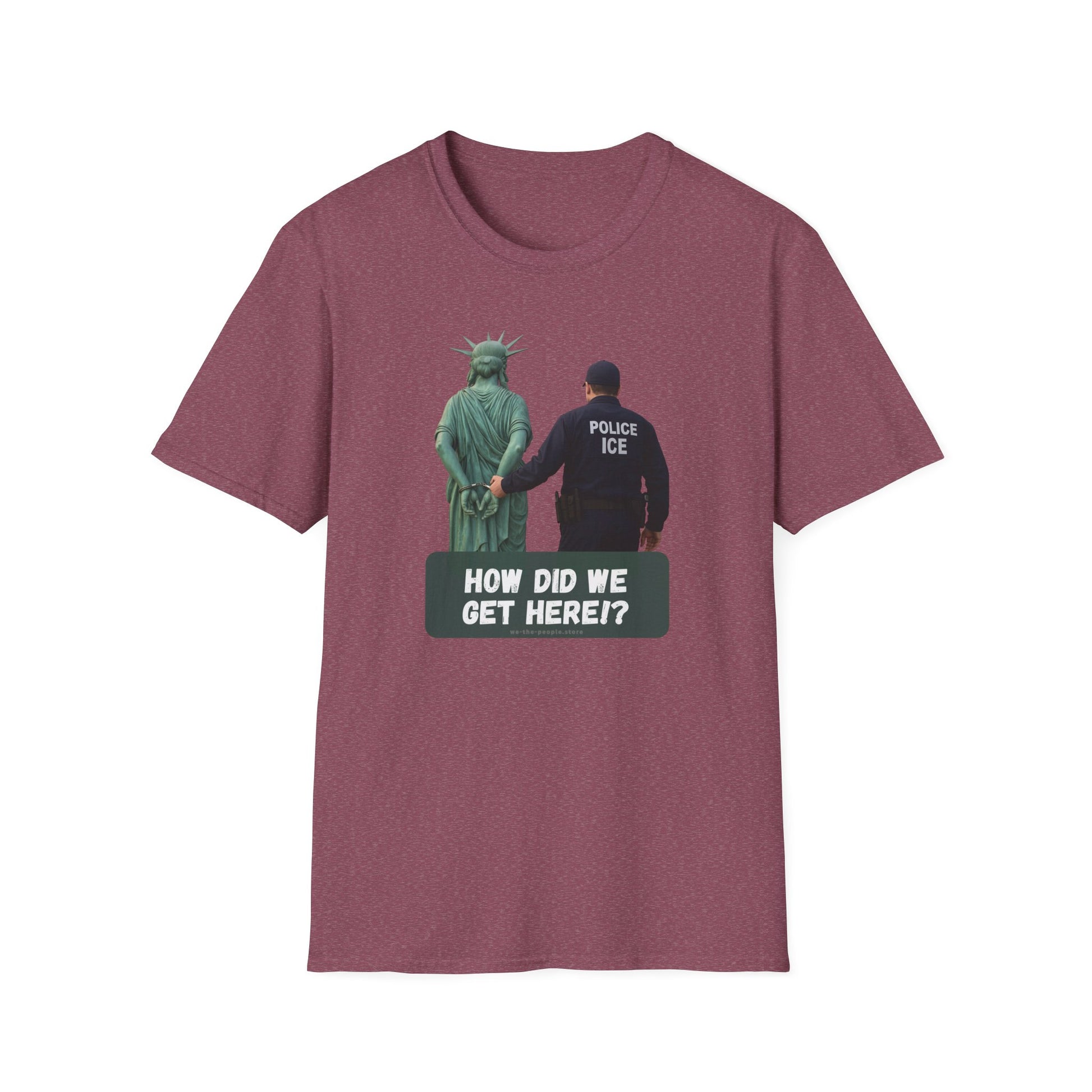 Statue of Liberty Cuffed by ICE police, Protest Statement T-Shirt - Pro Democracy, Unisex Tee, Activism Apparel, US Political Satire.